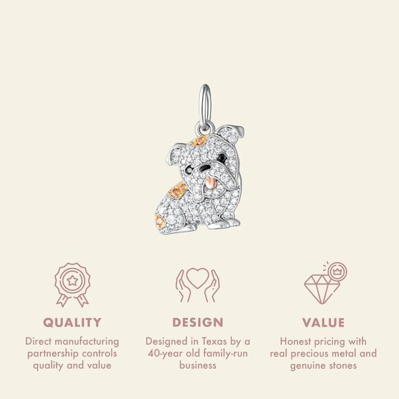 Sterling Gold Bulldog breed charm plated option cubic zirconia Necklace Jewelry - Picture 4 of 5